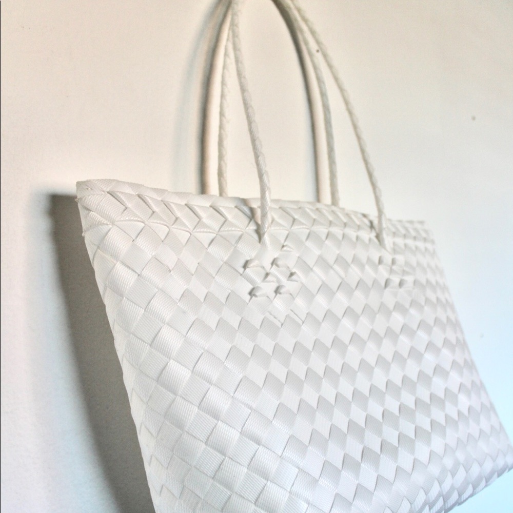 White Plastic Weave Tote Bag